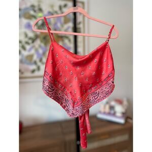Japna Red Satin Bandana Tie Tank Top Size M